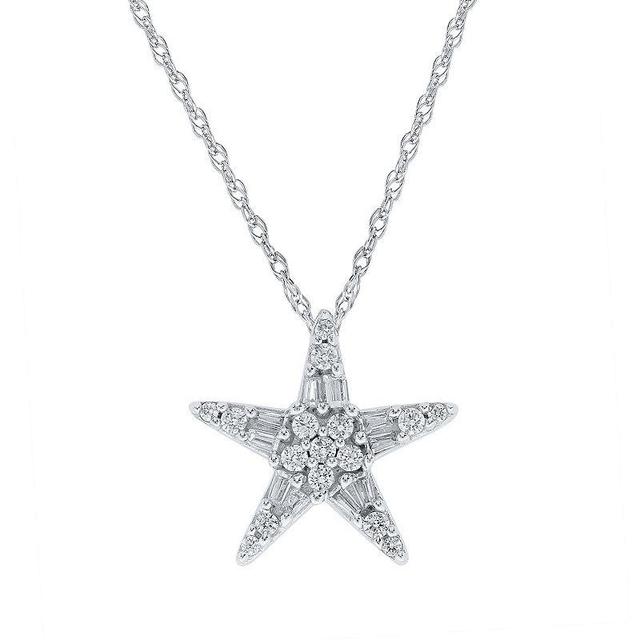 10k Gold 1/4 Carat T.W. Diamond Star Pendant Necklace, Womens White Product Image