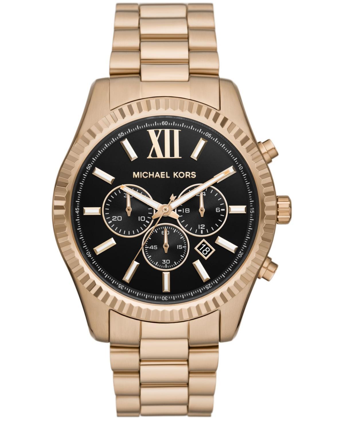 Michael Kors Mens Lexington Chronograph Beige Gold-Tone Stainless Steel Bracelet Watch Product Image