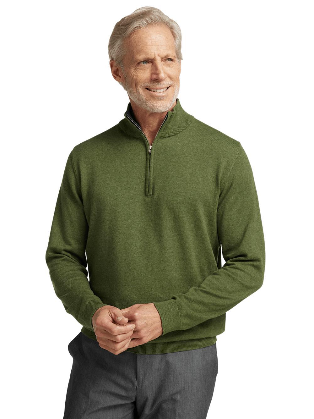 Supima Cotton Quarter Zip Mock Neck Sweater - Olive Product Image