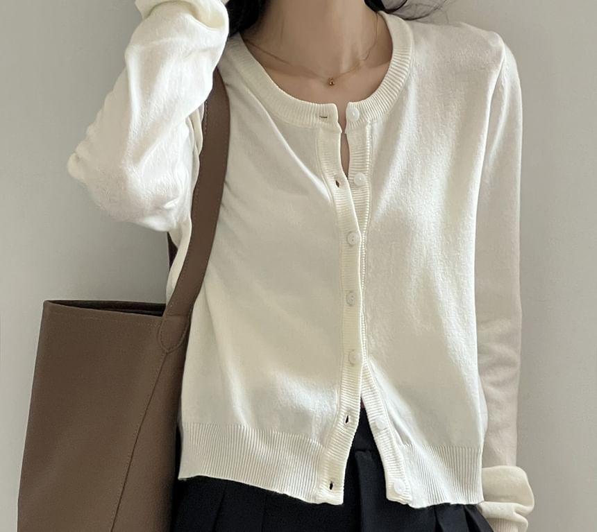 Round Neck Plain Cardigan Product Image