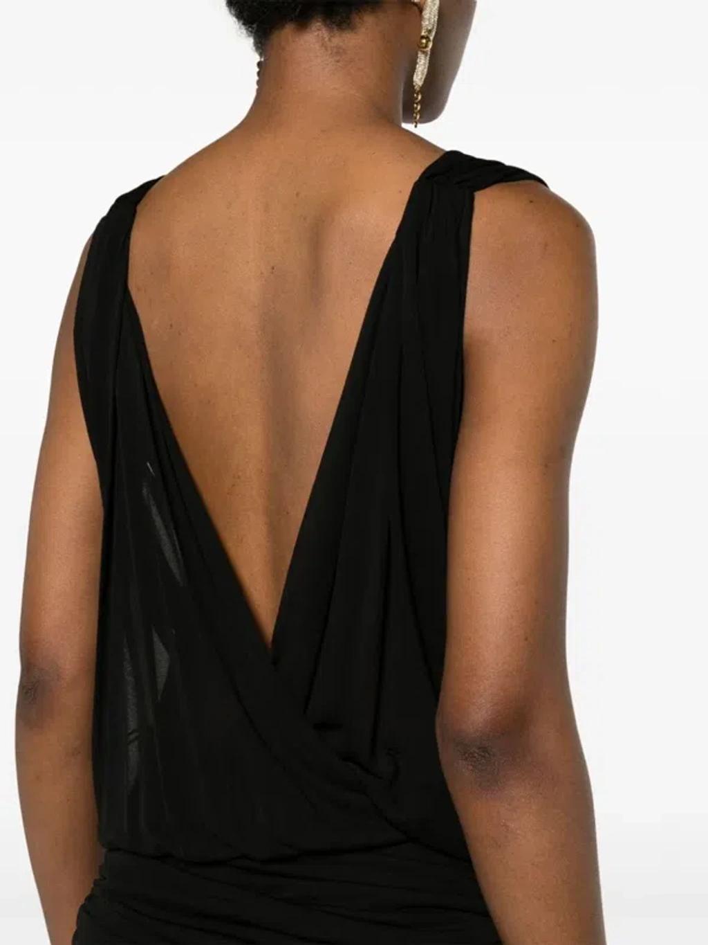 SAINT LAURENT Plunge Ruched Midi Dress In Black Product Image