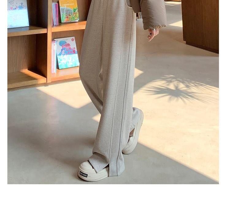 Elastic Waist Plain Slit Wide Leg Pants (Various Designs) Product Image