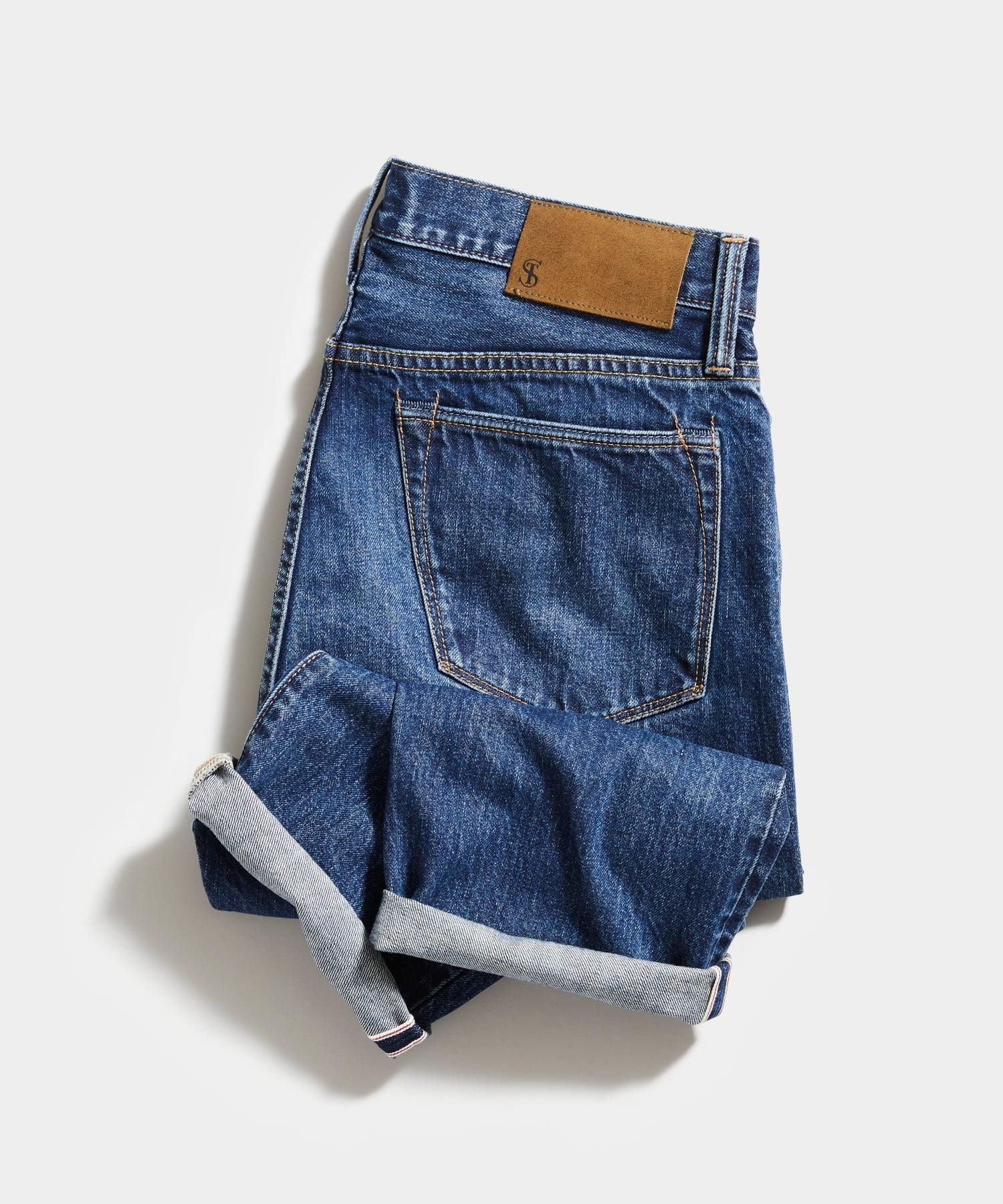 Straight Selvedge Jean in Mid-Blue Wash Product Image