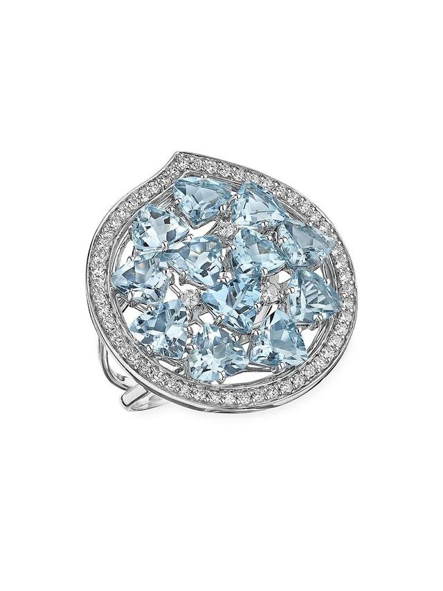 Womens Mirage 18K White Gold, Aquamarine & 0.41 TCW Diamond Cocktail Ring Product Image