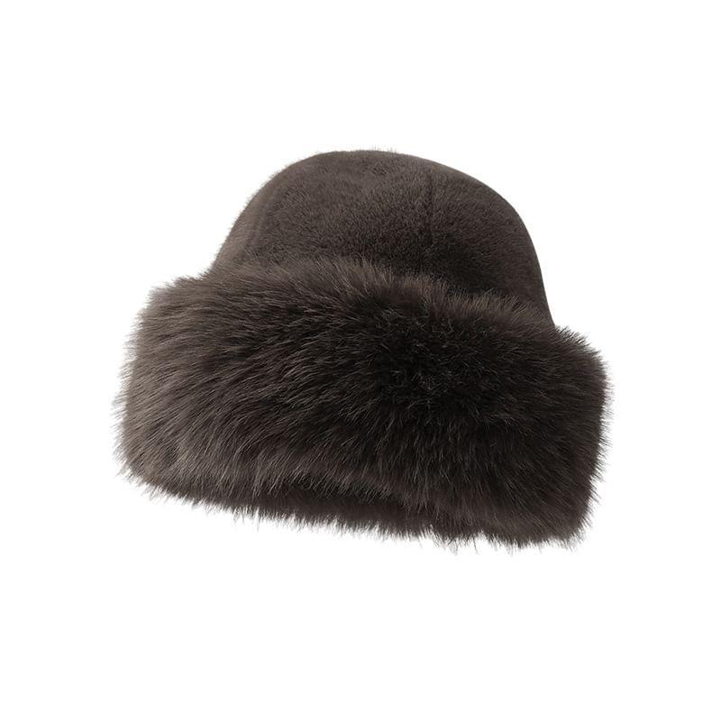 Plain Fluffy Faux Fur Bucket Hat Product Image