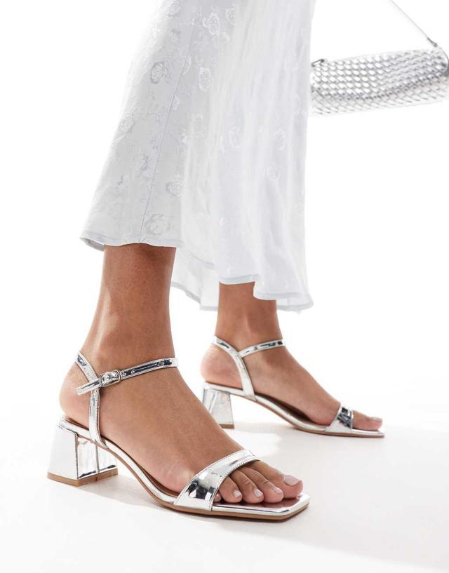 Glamorous low block heel sandals in silver Product Image