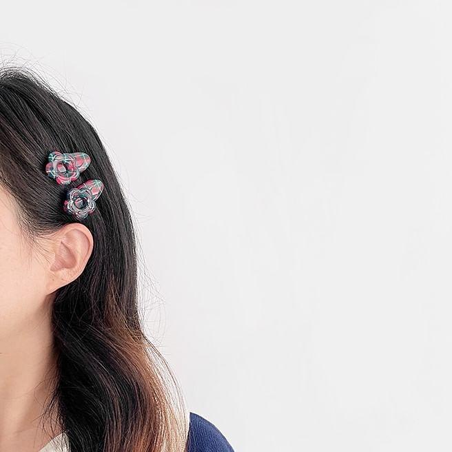 Flower Plaid  Hair Clip Set Product Image