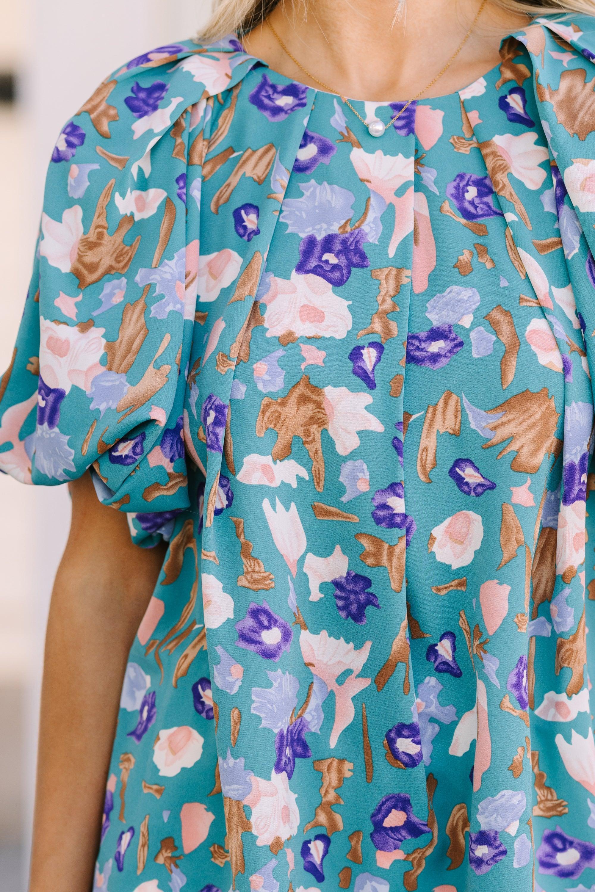 How It Feels Teal Blue Floral Blouse Female Product Image