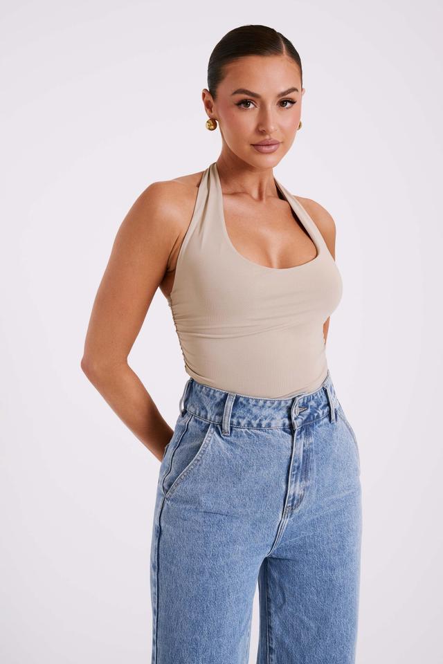 Marie Recycled Nylon Halter Top - Taupe Product Image