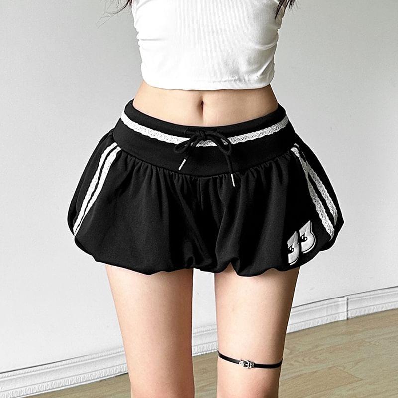 Low Rise Lace Trim Number Print Bubble Shorts Product Image