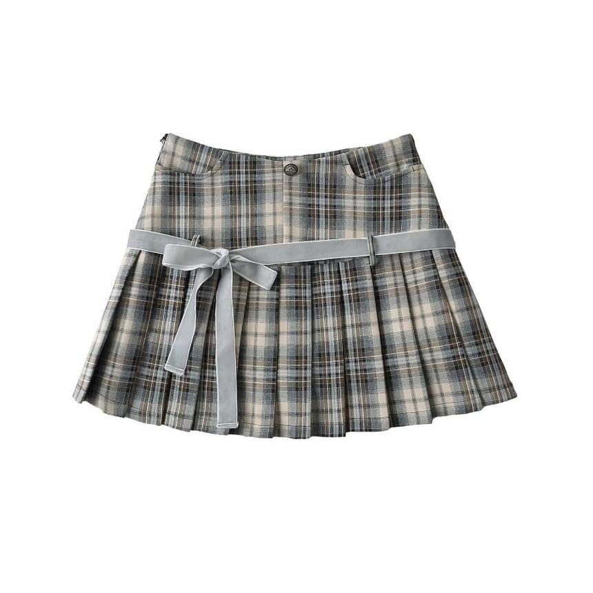 Mid Waist Pleated Mini A-Line Skirt Product Image