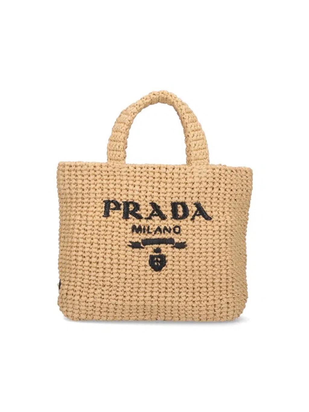 PRADA Small Crochet Tote Bag In Beige Product Image