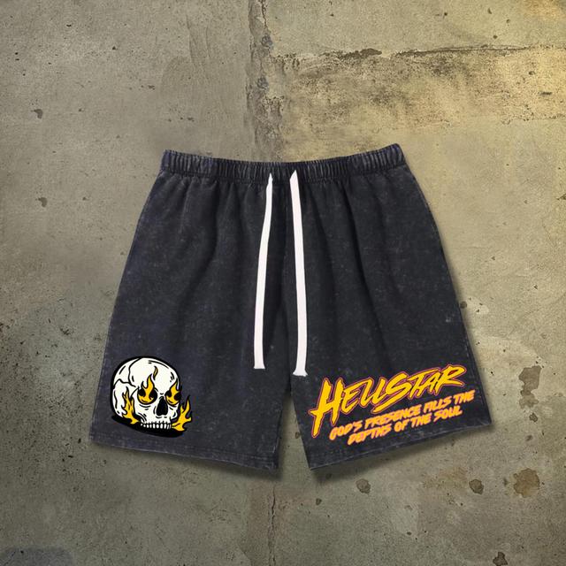 Vintage Hellstar-Burning Soul Print Drawstring Shorts Product Image