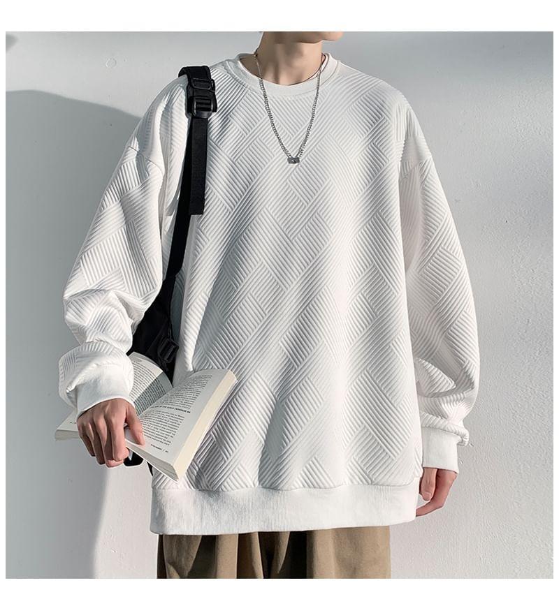 Puff-Sleeve Round Neck Plain Oversized Pullover Product Image