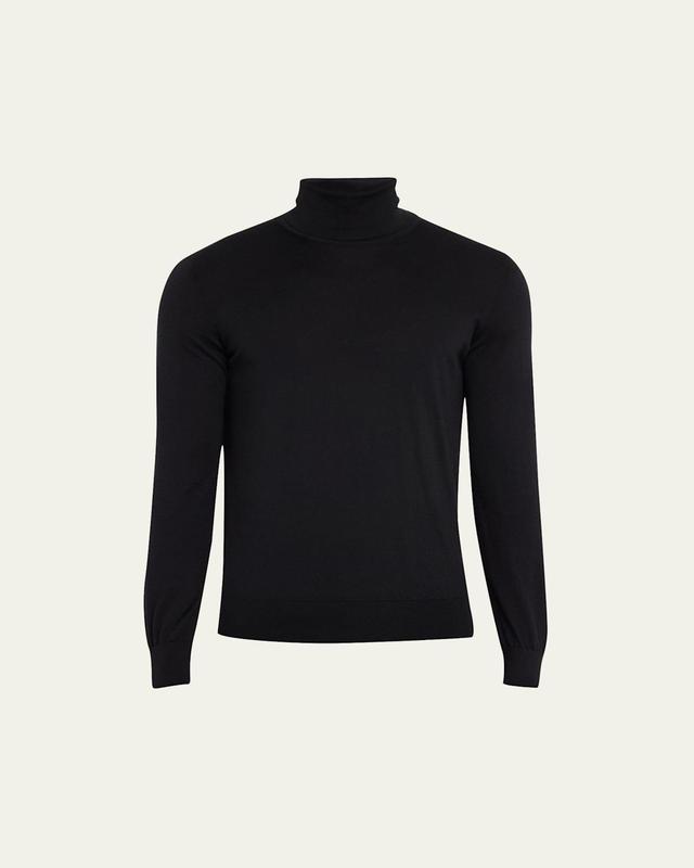 ZEGNA Men's Cashmere-Silk Turtleneck Sweater - Size: 52 EU (42 US) - Black Solid Product Image