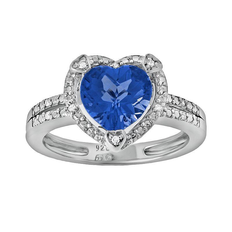 Gemminded Sterling Silver Lab-Created Sapphire and Diamond Accent Heart Frame Ring, Womens Blue Product Image