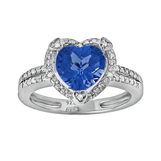 Gemminded Sterling Silver Lab-Created Sapphire and Diamond Accent Heart Frame Ring, Womens Blue Product Image