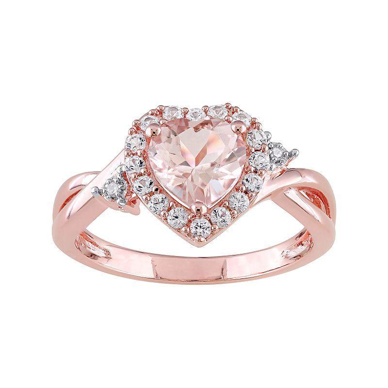 Stella Grace Rose Gold Tone Sterling Silver Morganite & Lab-Created White Sapphire Heart Ring, Womens Pink Tone Product Image