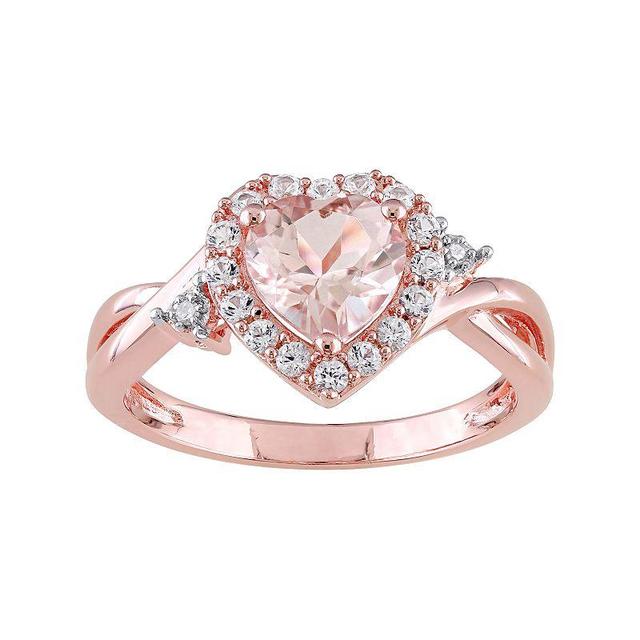 Stella Grace Rose Gold Tone Sterling Silver Morganite & Lab-Created White Sapphire Heart Ring, Womens Pink Product Image