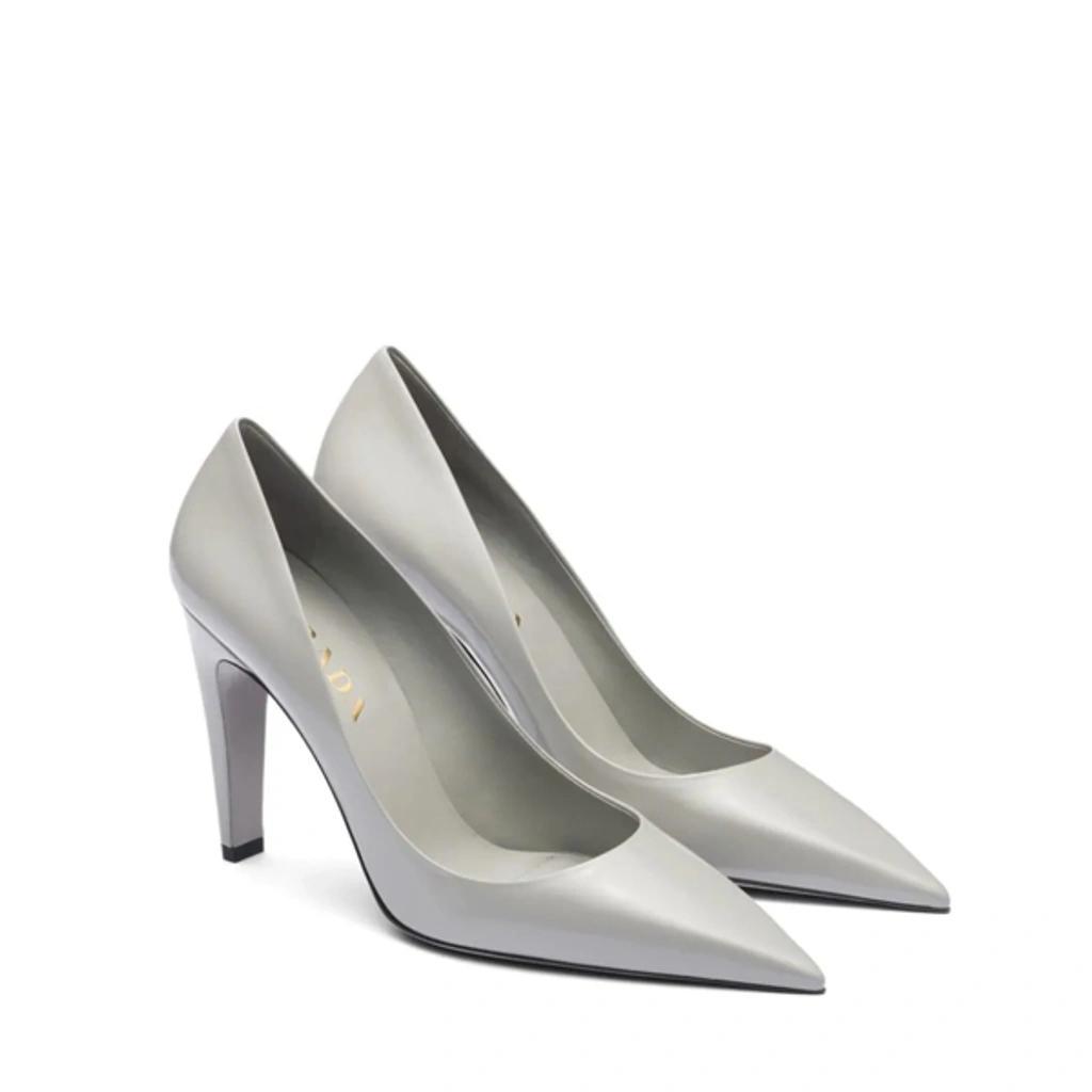 PRADA Grey Brushed Leather Pumps Women In Gray Product Image