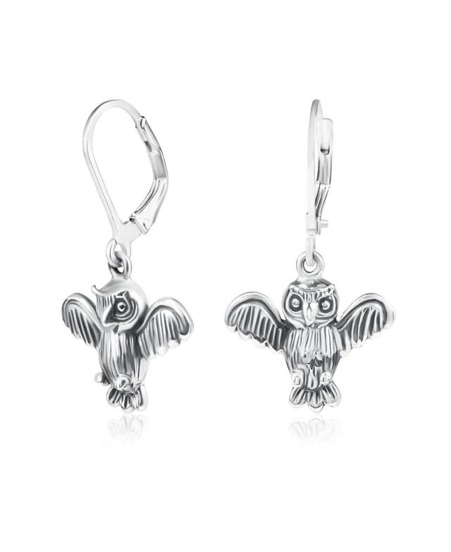 Bling Jewelry Flying Bird Animal Wise Graduate Dangling Owl Earrings For Women Oxidized .925 Sterling Silver Lever back Product Image