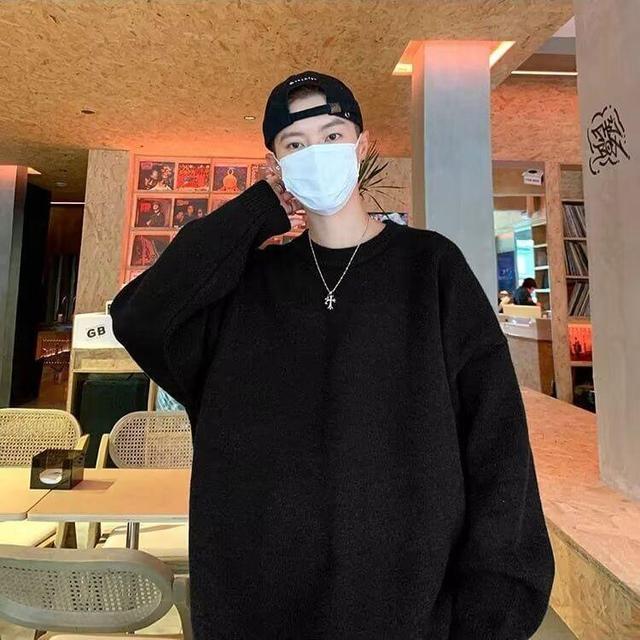 Crew Neck Plain Oversized Sweater Product Image