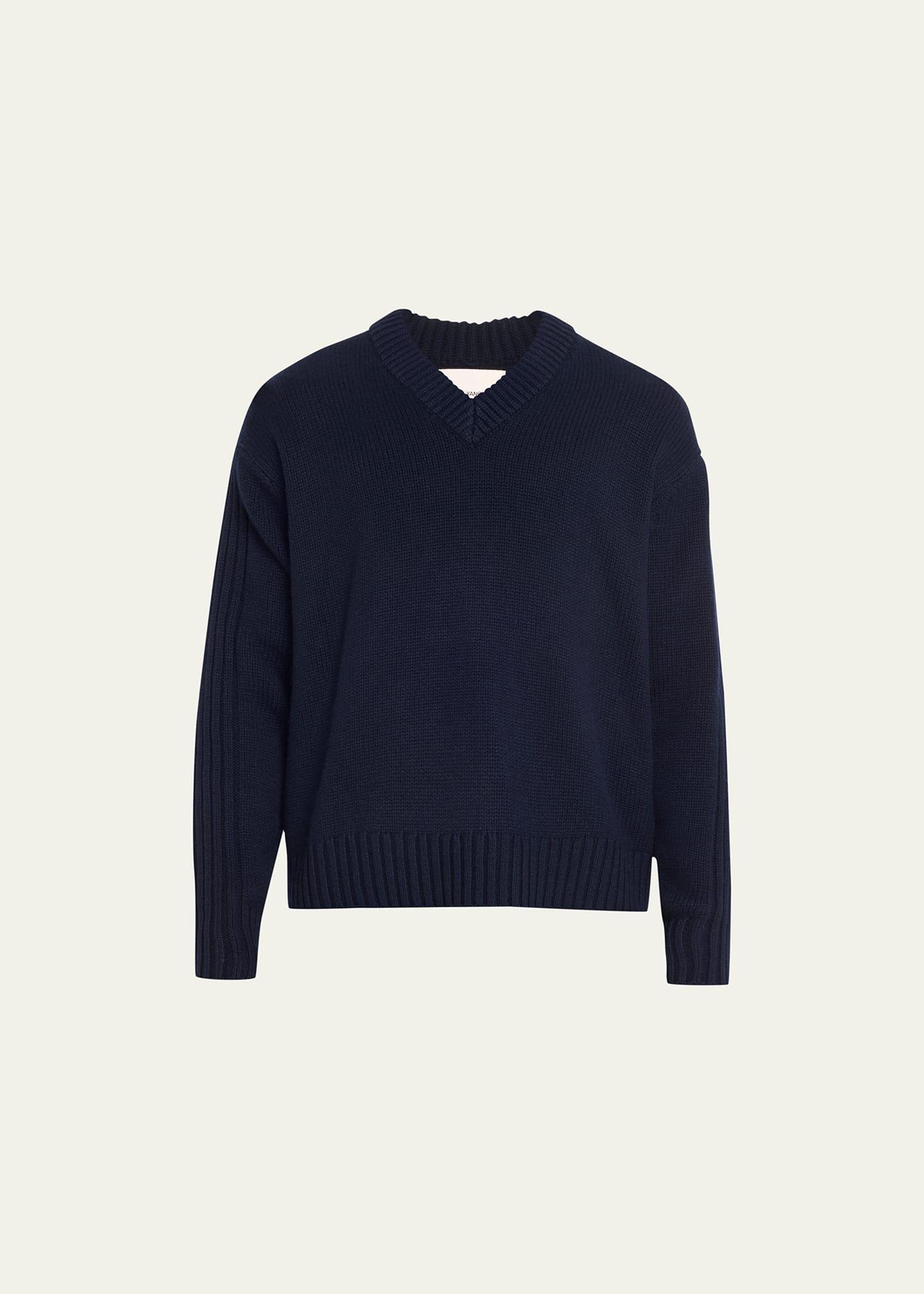 Mens Ribbed V-Neck Cashmere Sweater Product Image