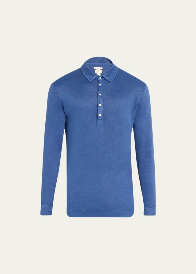 Mens Linen Pique Long-Sleeve Polo Shirt Product Image