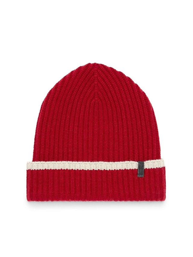 Womens Cashmere English Rib Knit Beanie with Monili Product Image