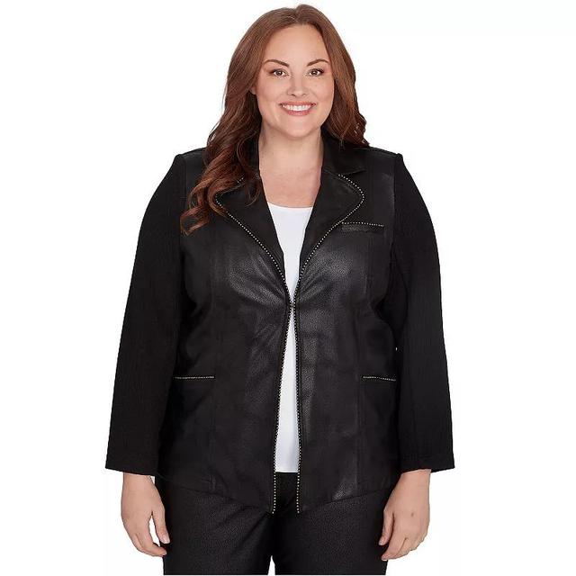 Plus Size Alfred Dunner Knit Sleeves Faux Leather Jacket, Womens Product Image