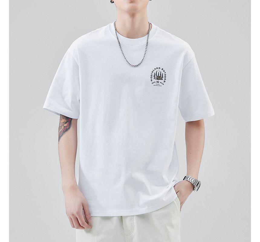 Short-Sleeve Crew Neck Lettering T-Shirt Product Image