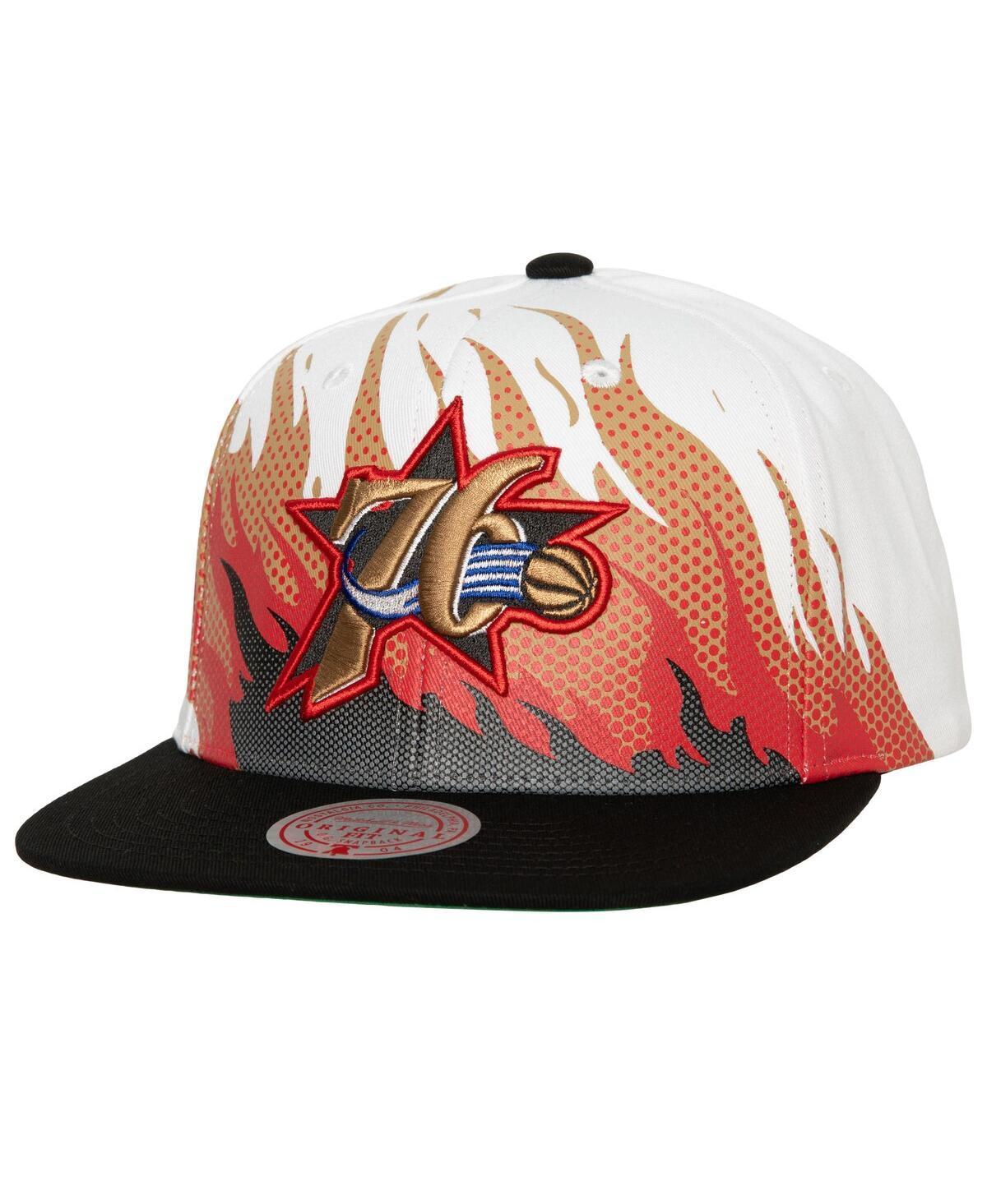 Mens Mitchell & Ness White Philadelphia 76ers Hot Fire Snapback Hat Product Image