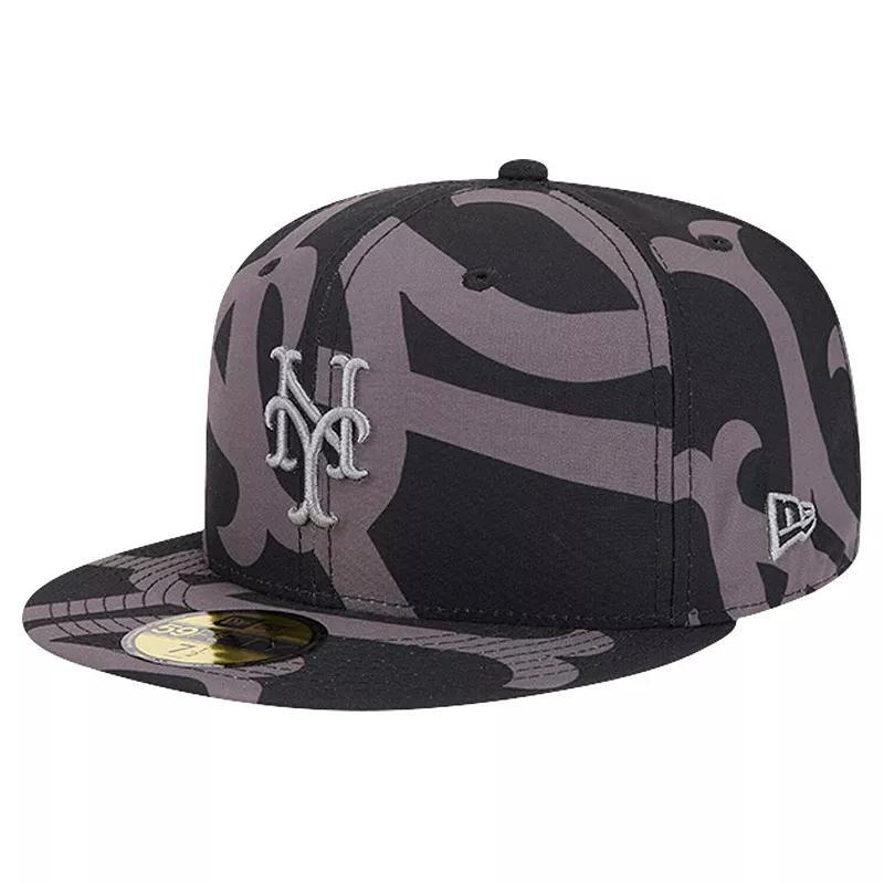 New Era Mens Black New York Mets Logo Fracture 59FIFTY Fitted Hat - Black Product Image