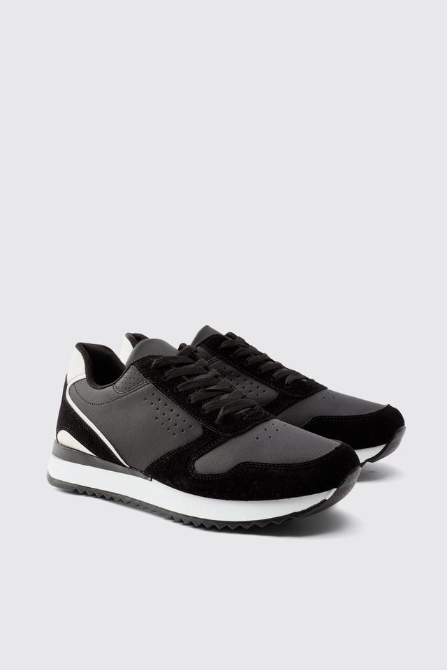 Black Contrast Trainer | boohooMAN USA Product Image