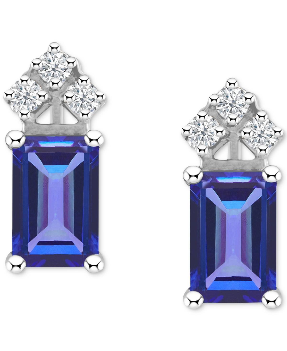 Celebration Gems 14k Gold Emerald Cut Tanzanite & 1/8 Carat T.W. Diamond Stud Earrings, Womens, 14k Whgold Product Image