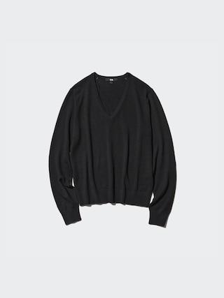 Womens Merino V-Neck Sweater Black Small UNIQLO US Product Image