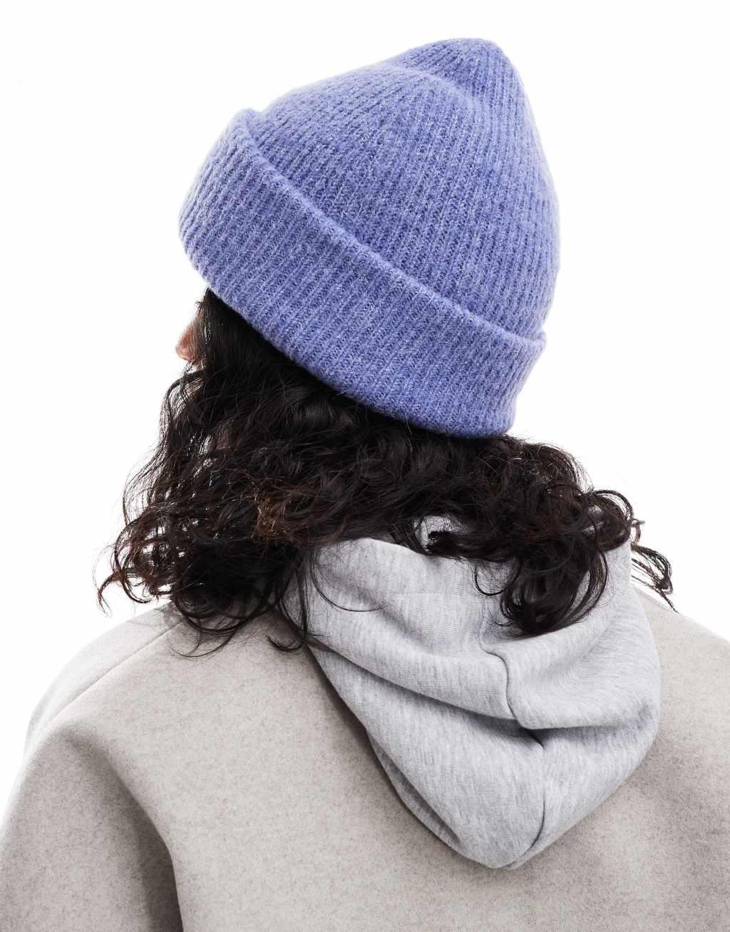 ASOS DESIGN chunky double roll beanie in blue Product Image