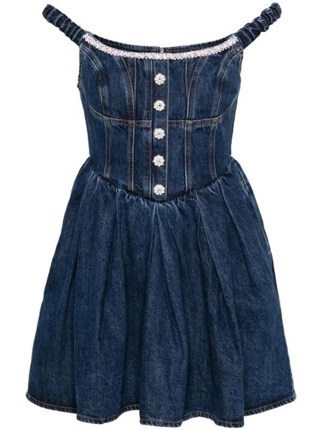 Crystal-embellished Denim Mini Dress In Blue Product Image