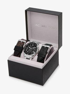 Michael Kors Men's Chronograph Stainless Steel Watch Set - Silver Product Image