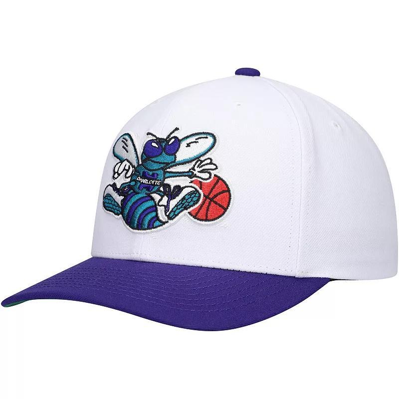 Mens Mitchell & Ness White/Purple Charlotte Hornets Hardwood Classics Core 2-Tone 2.0 Pro Snapback Hat Product Image