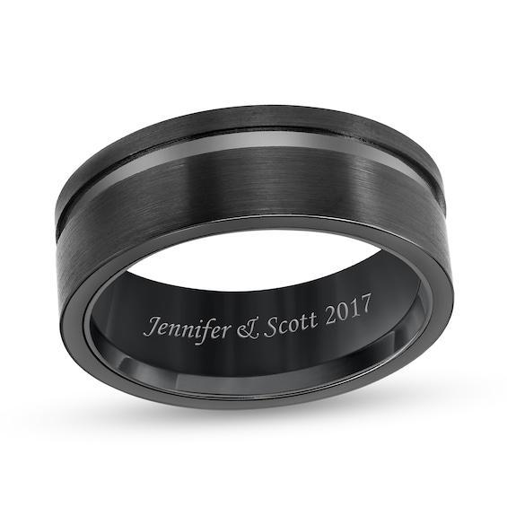 Triton Men's 8.0mm Engravable Satin Groove Comfort-Fit Wedding Band in Black Tungsten (1 Line) Product Image