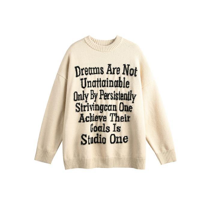 Crew Neck Lettering Oversized Sweater Product Image