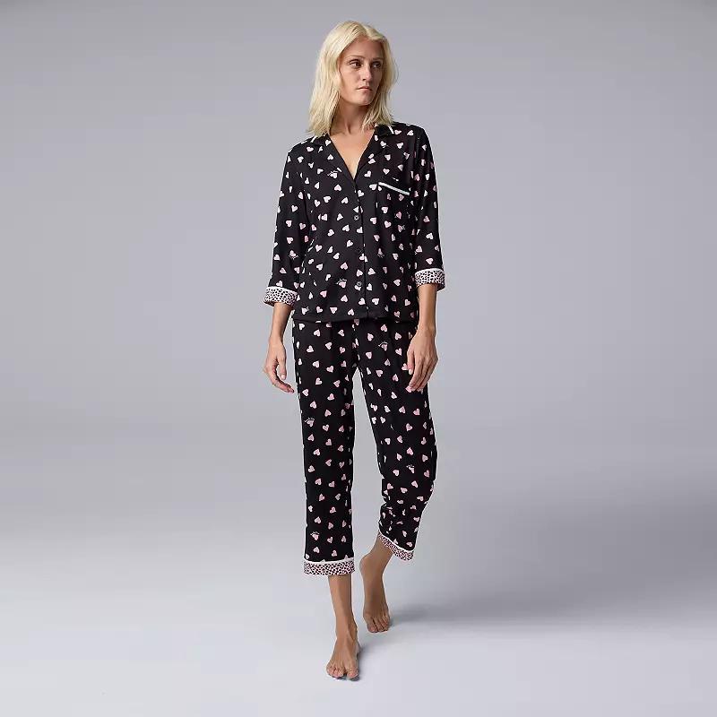 Womens Simply Vera Vera Wang 3/4-Sleeve Pajama Top & Crop Pajama Pants Set Product Image