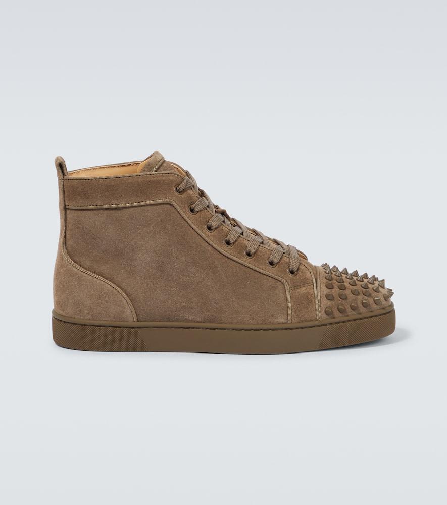 CHRISTIAN LOUBOUTIN Lou Spike-embellished Suede High-top Trainers In Brown Product Image