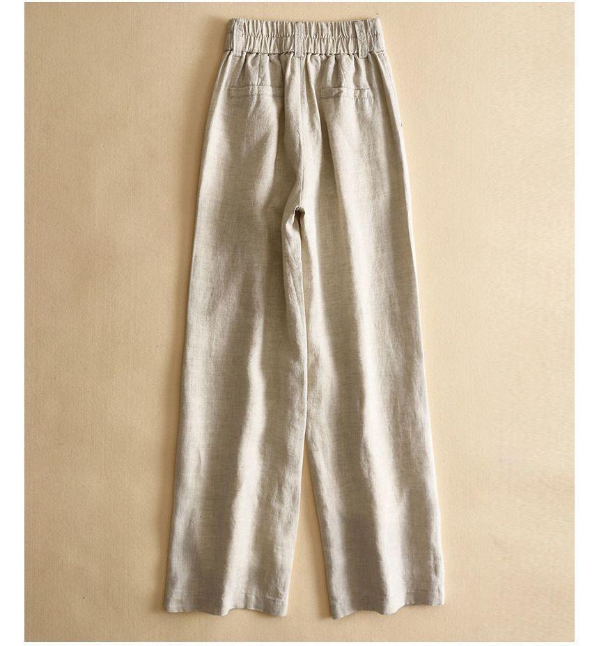 High Waist Linen Plain Wide Leg Pants Product Image