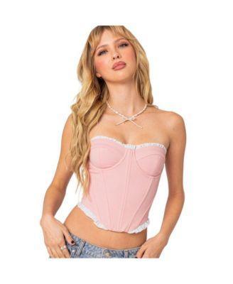 Womens Tempting textured ruffle hem corset top Product Image