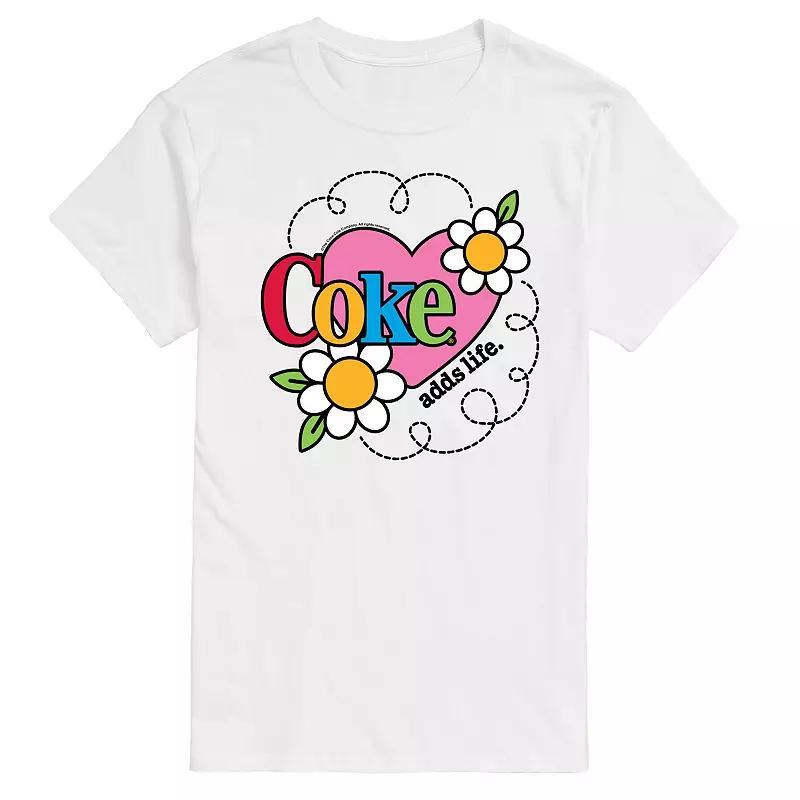 Mens Coke Adds Life Heart Flower Graphic Tee Grey Gray Product Image