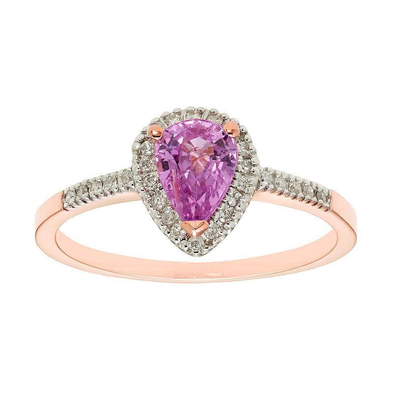 The Regal Collection 14k Gold Pink Sapphire & 1/10 Carat T.W. IGL Certified Diamond Teardrop Ring, Womens Product Image