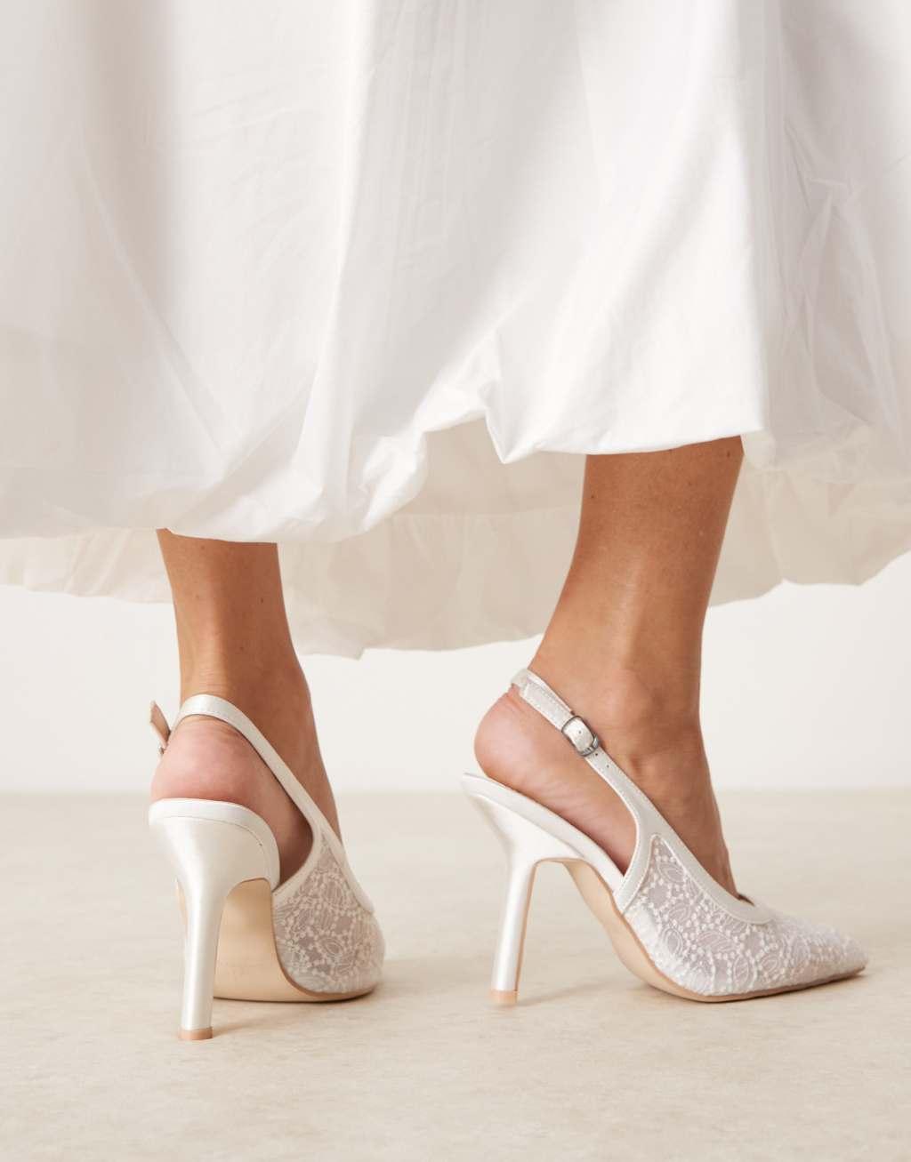 Be Mine Wide Fit Bridal Vidha slingback heeled shoes in ivory lace Product Image