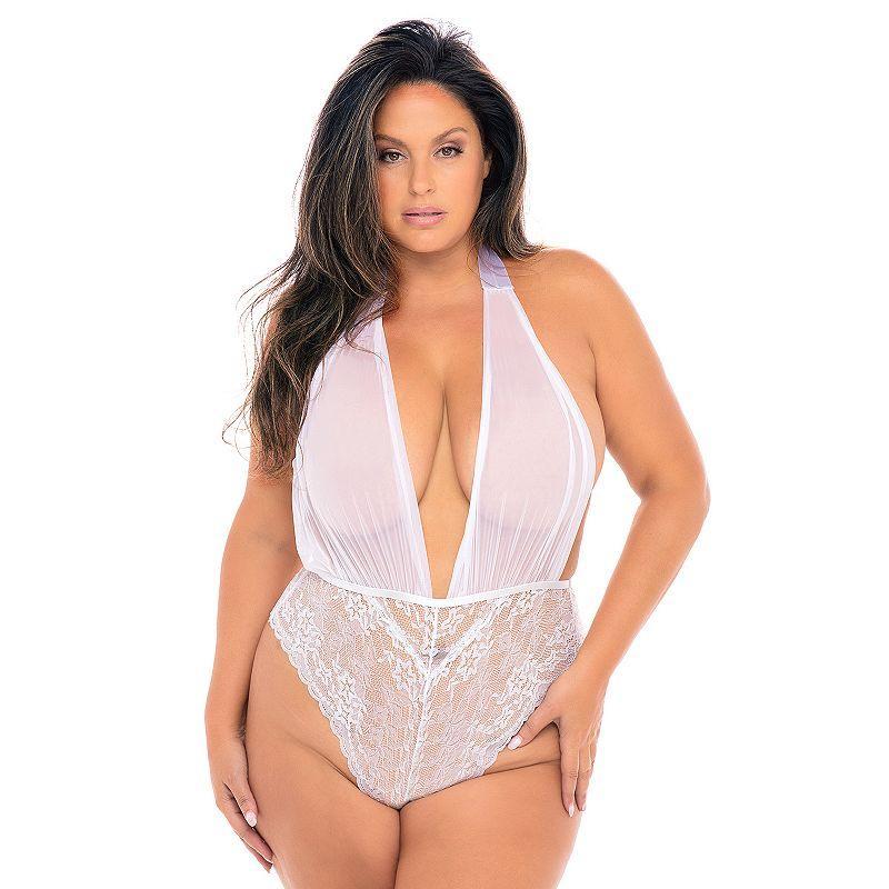 Plus Size Oh La La Cheri Plunging Mesh Bodysuit 52-10990X, Womens Product Image